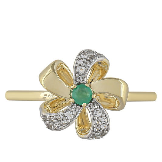 Pierścionek z 9K złota z brazylijskim szmaragdem i białym topazem