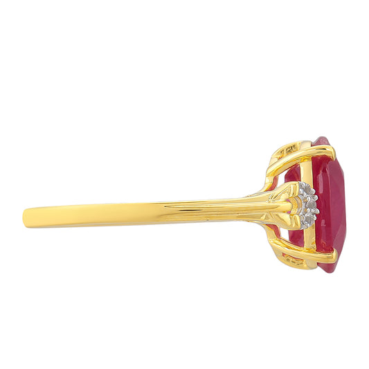 Pierścionek srebrny pozłacany z tajskim rubinem i białym topazem