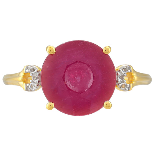 Pierścionek srebrny pozłacany z tajskim rubinem i białym topazem