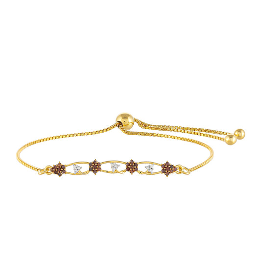 Bransoletka srebrna pozłacana z czerwonym diamentem i białym diamentem