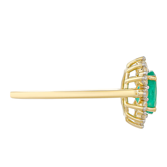 Pierścionek z 9K złota z brazylijskim szmaragdem i naturalnym cyrkonem