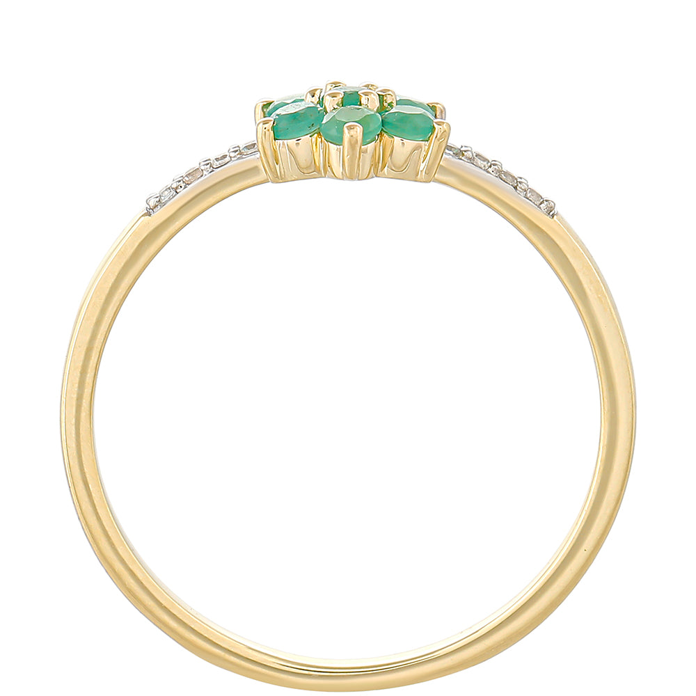 Pierścionek z 9K złota z brazylijskim szmaragdem i naturalnym cyrkonem