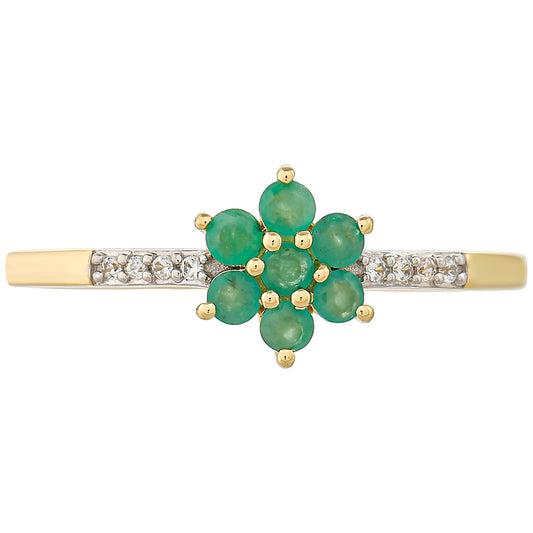 Pierścionek z 9K złota z brazylijskim szmaragdem i naturalnym cyrkonem