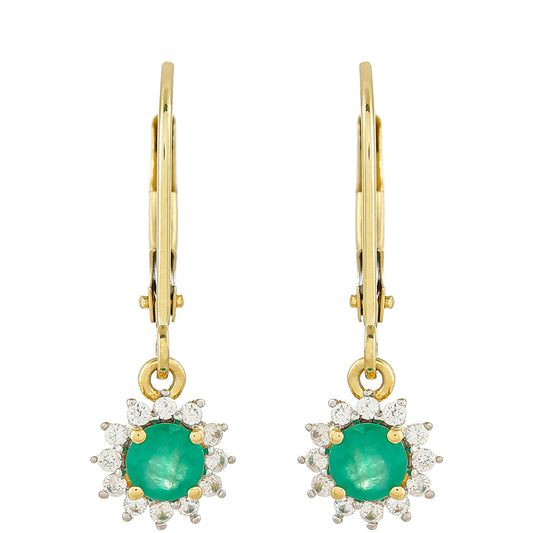 Kolczyki z 9K złota z brazylijskim szmaragdem i naturalnym cyrkonem