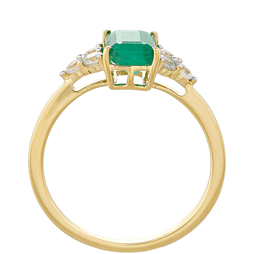 Pierścionek z 9K złota z brazylijskim szmaragdem i naturalnym cyrkonem