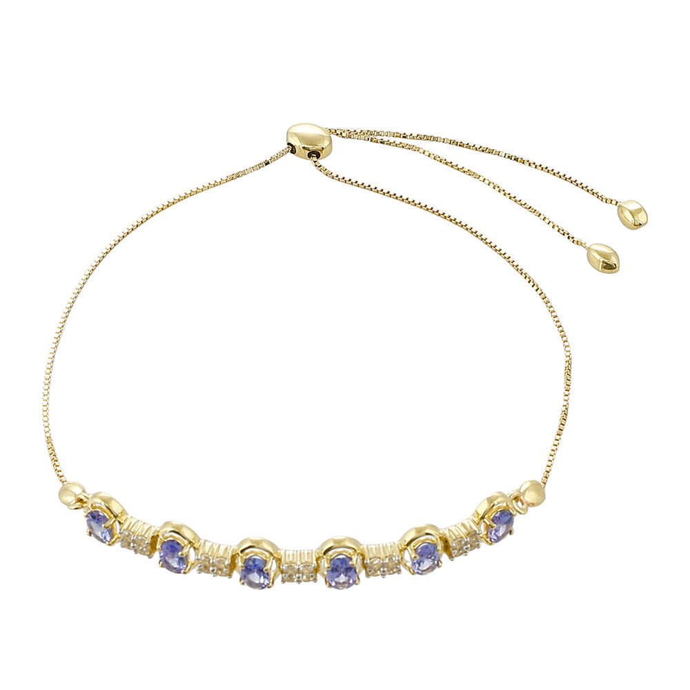 Bransoletka z 9K złota z tanzanitem klasy AAA i naturalnym cyrkonem