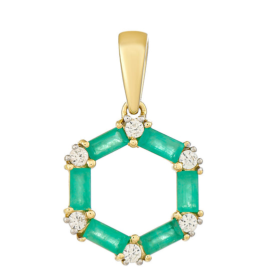 Zawieszka z 9K złota z brazylijskim szmaragdem i naturalnym cyrkonem