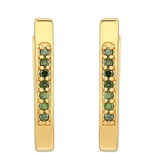 Kolczyki srebrne pozłacane z zielonym diamentem