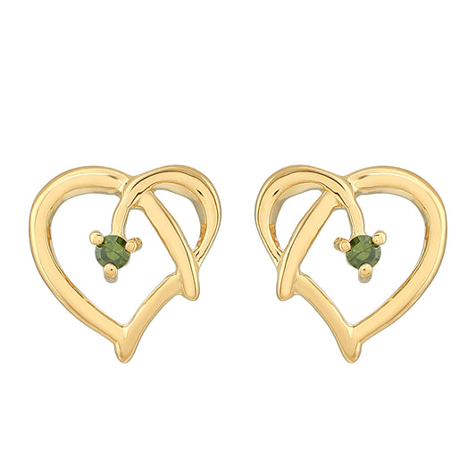 Kolczyki srebrne pozłacane z zielonym diamentem