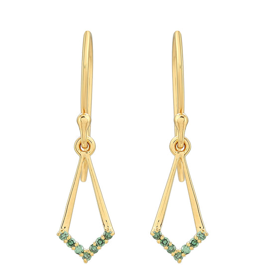 Kolczyki srebrne pozłacane z zielonym diamentem