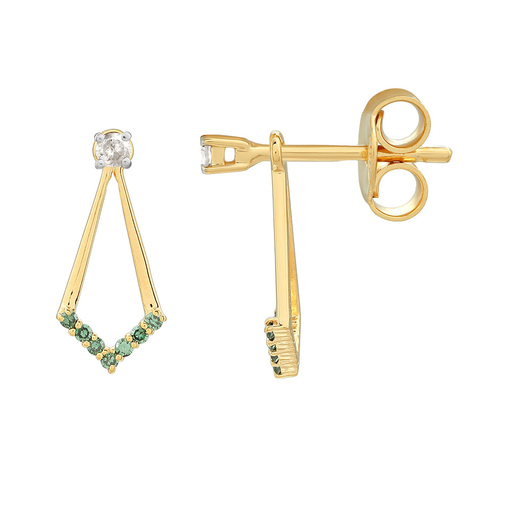 Kolczyki srebrne pozłacane z zielonym diamentem