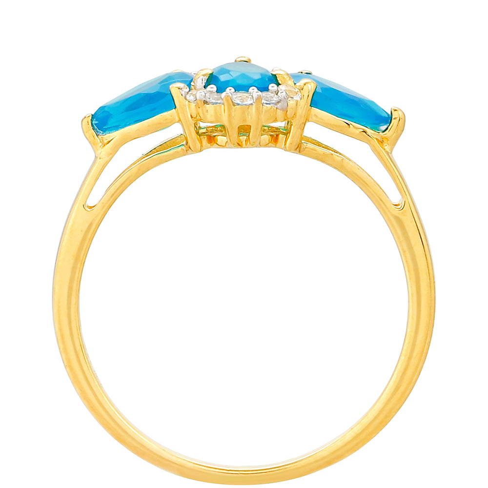 Pierścionek srebrny pozłacany z etiopskim Paraiba niebieskim opalem i białym topazem