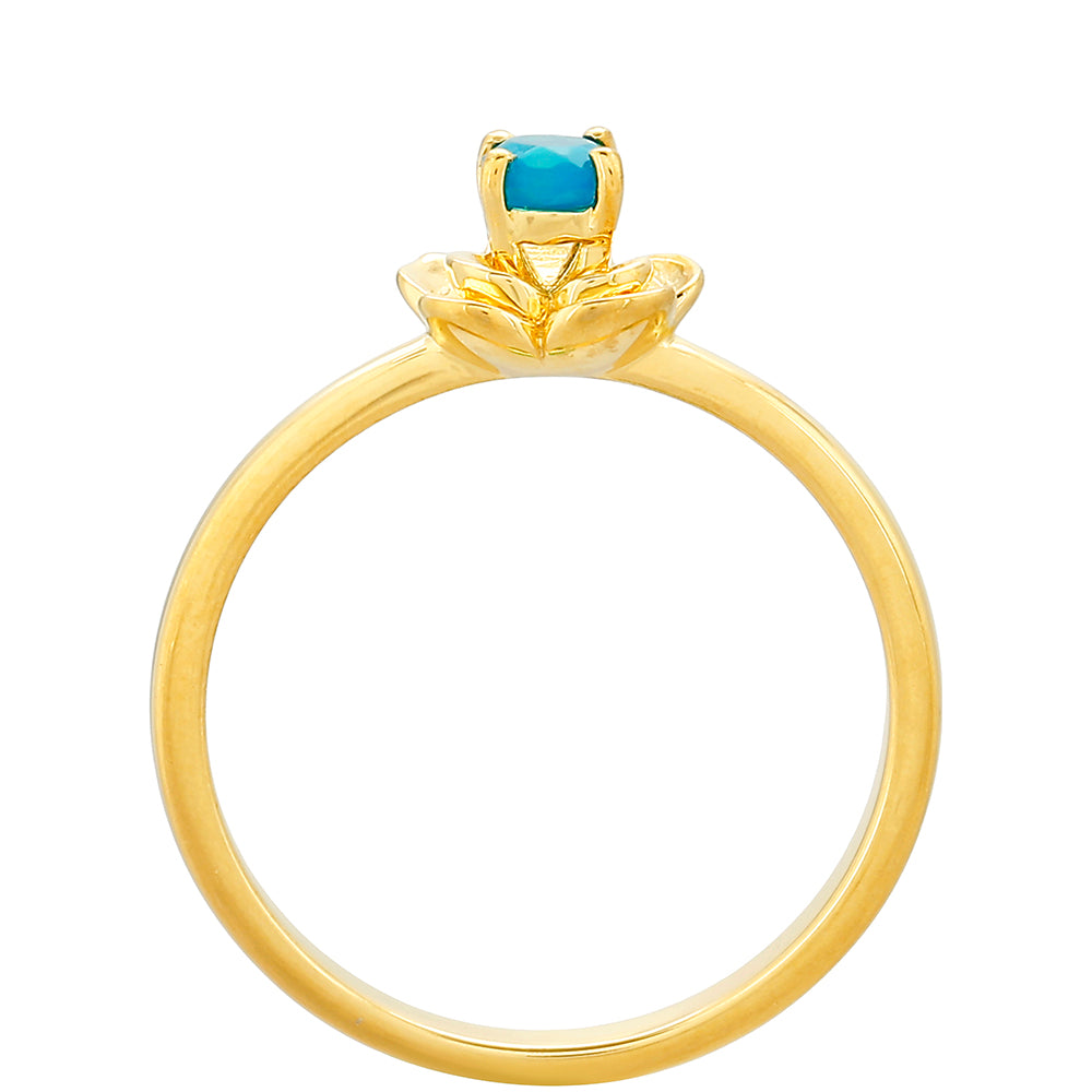 Pierścionek srebrny pozłacany z etiopskim Paraiba niebieskim opalem