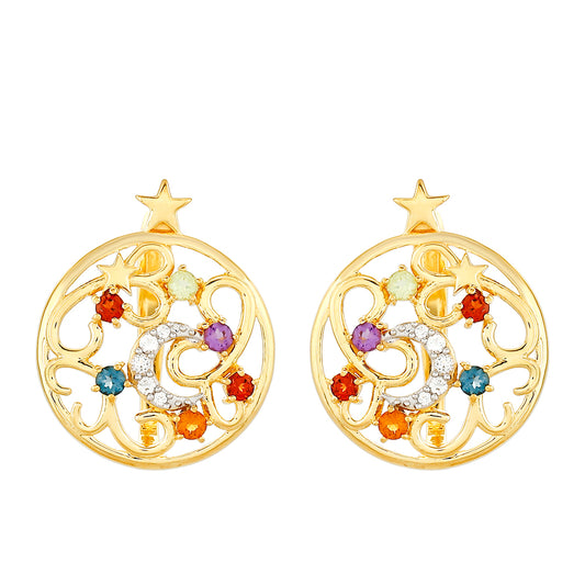 Kolczyki srebrne pozłacane z ametystem i cytrynem