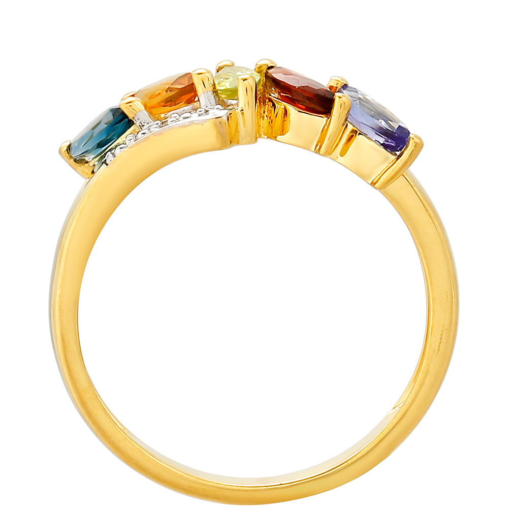 Pierścionek srebrny pozłacany z tanzanitem i cytrynem