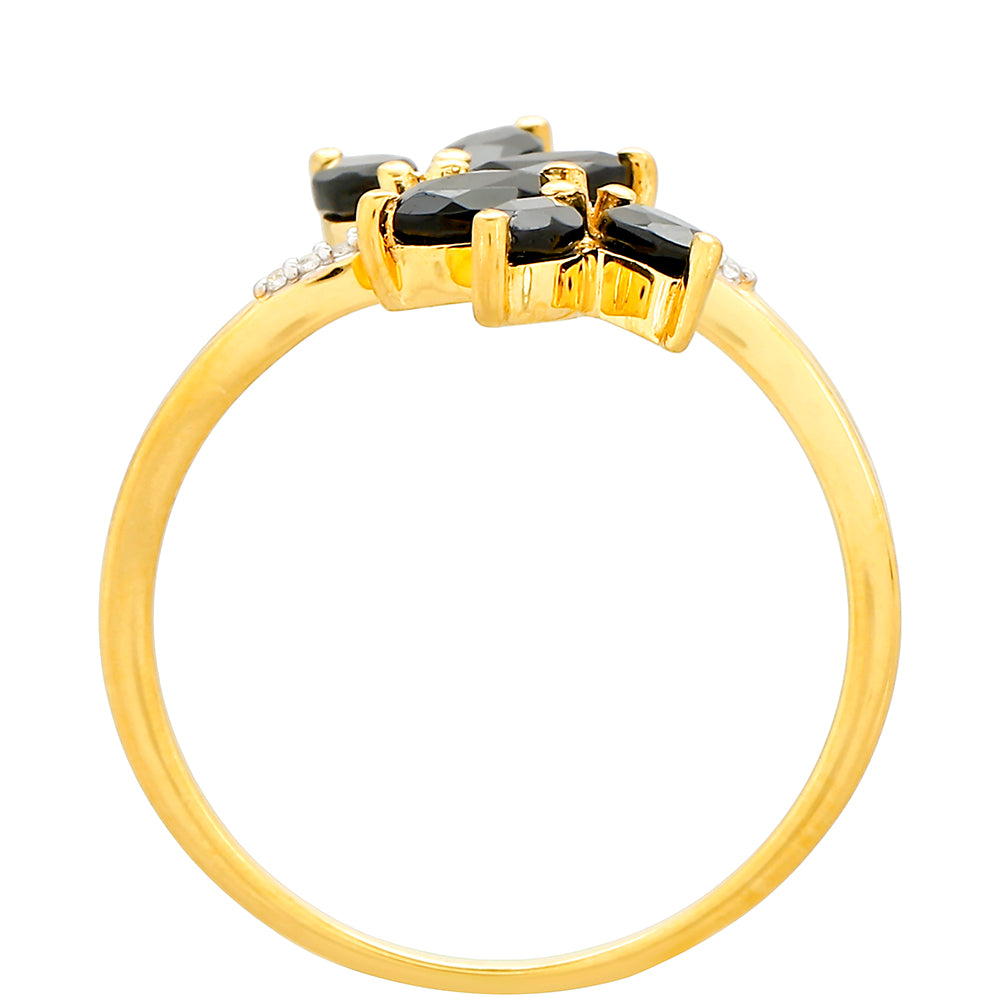 Pierścionek srebrny pozłacany z czarnym turmallinem i białym topazem