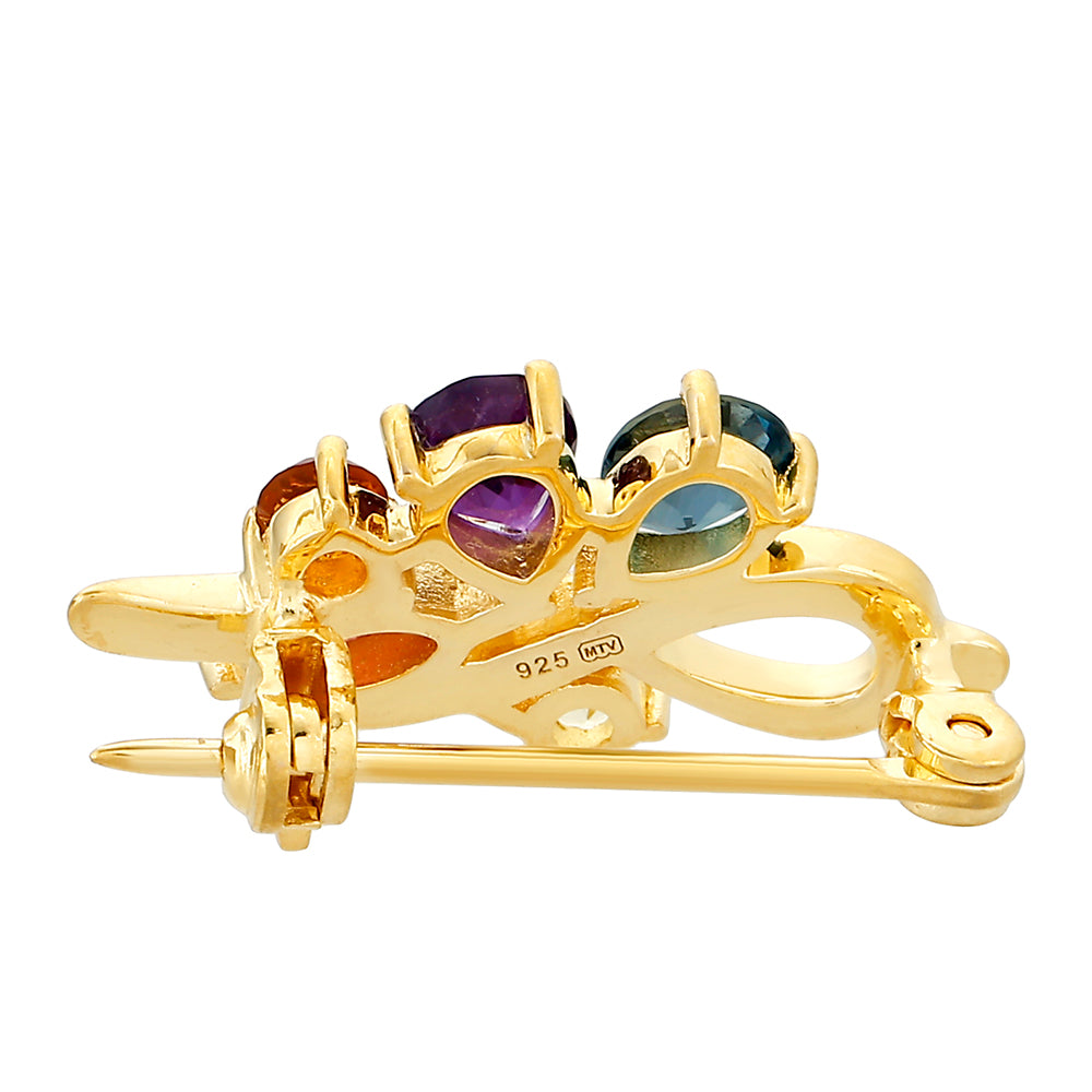 Broszka srebrny pozłacany z ametystem i cytrynem