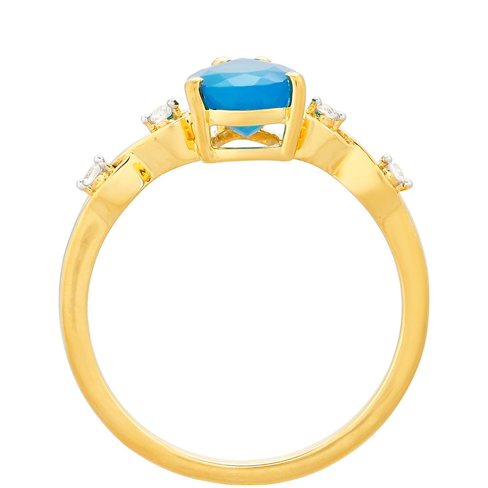 Pierścionek srebrny pozłacany z etiopskim Paraiba niebieskim opalem i białym topazem