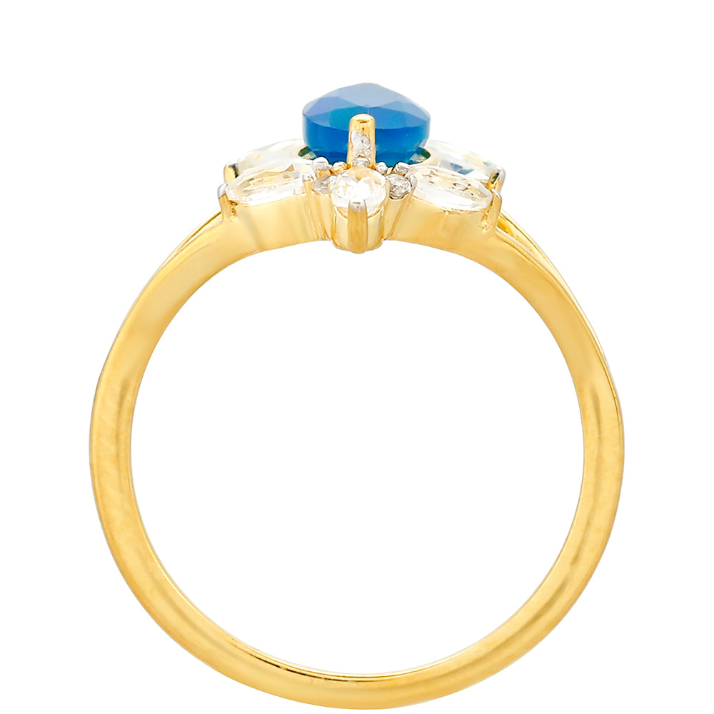 Pierścionek srebrny pozłacany z etiopskim Paraiba niebieskim opalem i białym topazem