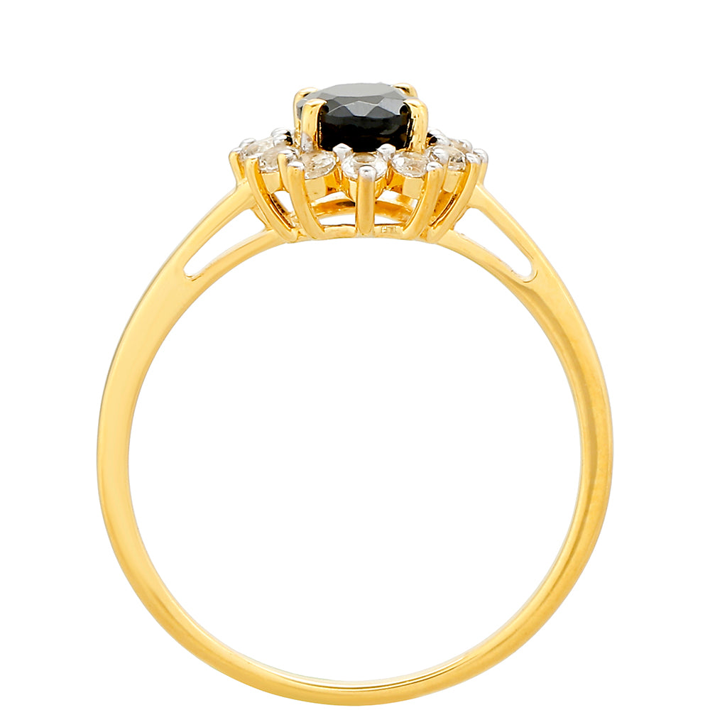 Pierścionek srebrny pozłacany z czarnym turmallinem i białym topazem