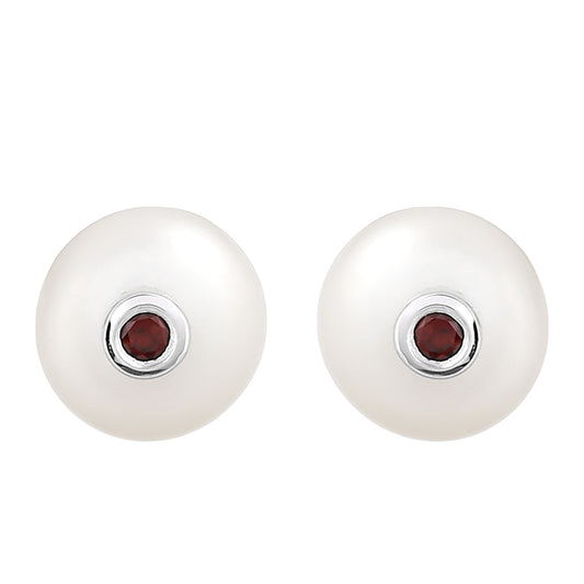 Kolczyki ze srebra próbe 925 z granatem i białą perłą słodkowodną