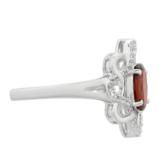 Pierścionek ze srebra próby 925 z granatem i białym topazem