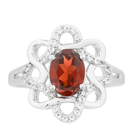 Pierścionek ze srebra próby 925 z granatem i białym topazem