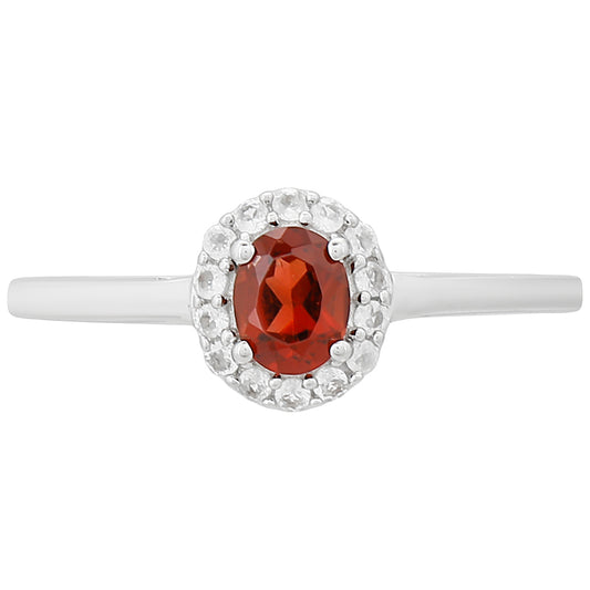 Pierścionek ze srebra próby 925 z granatem i białym topazem