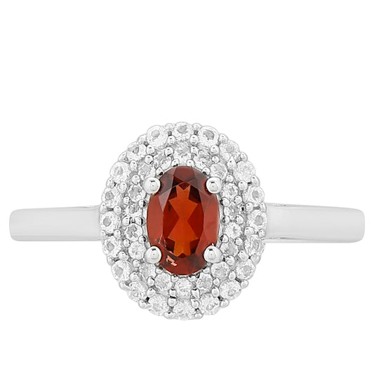 Pierścionek ze srebra próby 925 z granatem i białym topazem