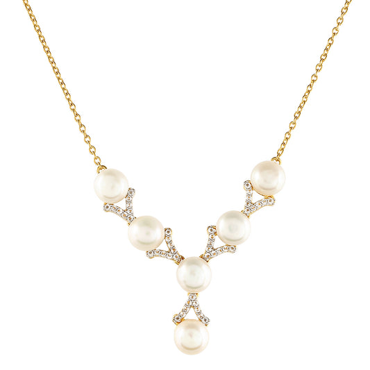 Naszyjnik srebrny pozłacany z perłami hodowlanymi słodkowodnymi i białym topazem