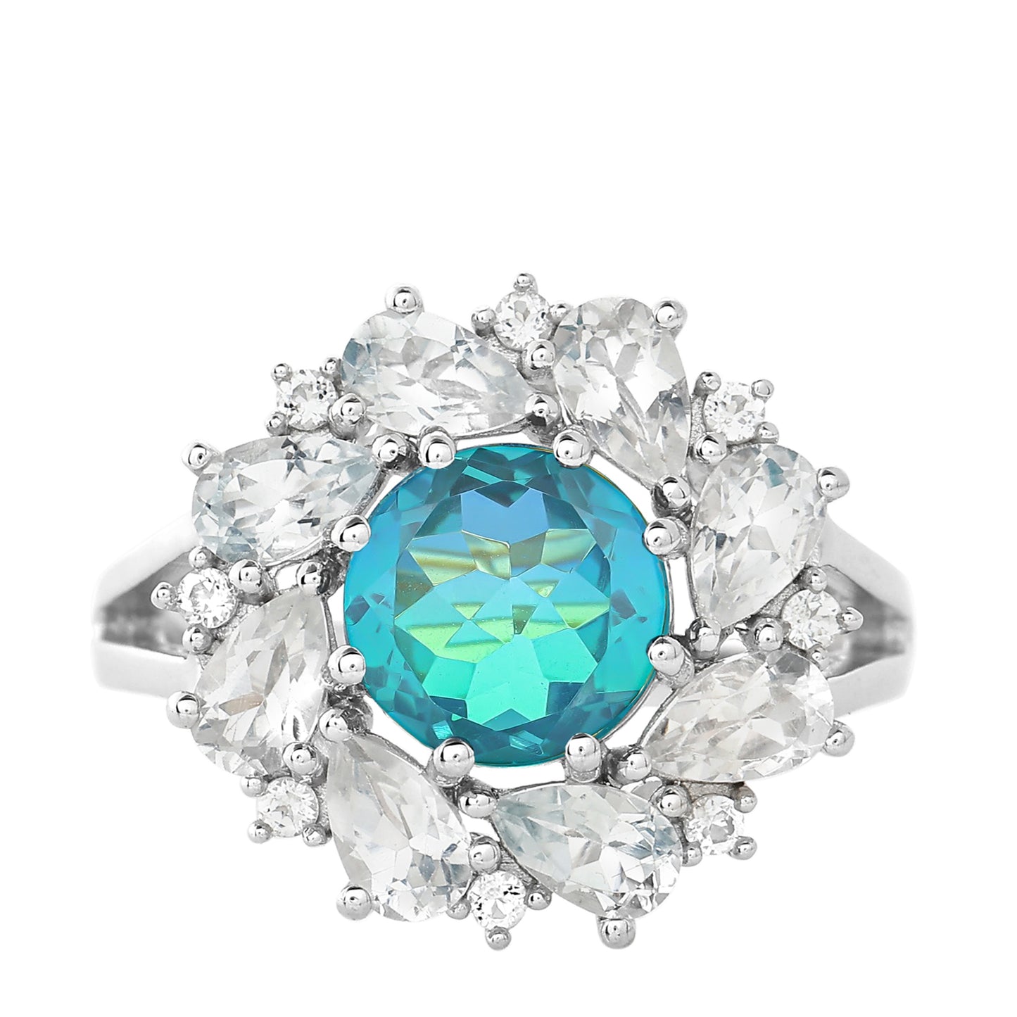 Pierścionek ze srebra próby 925 z kwarcem Peacock i białym topazem