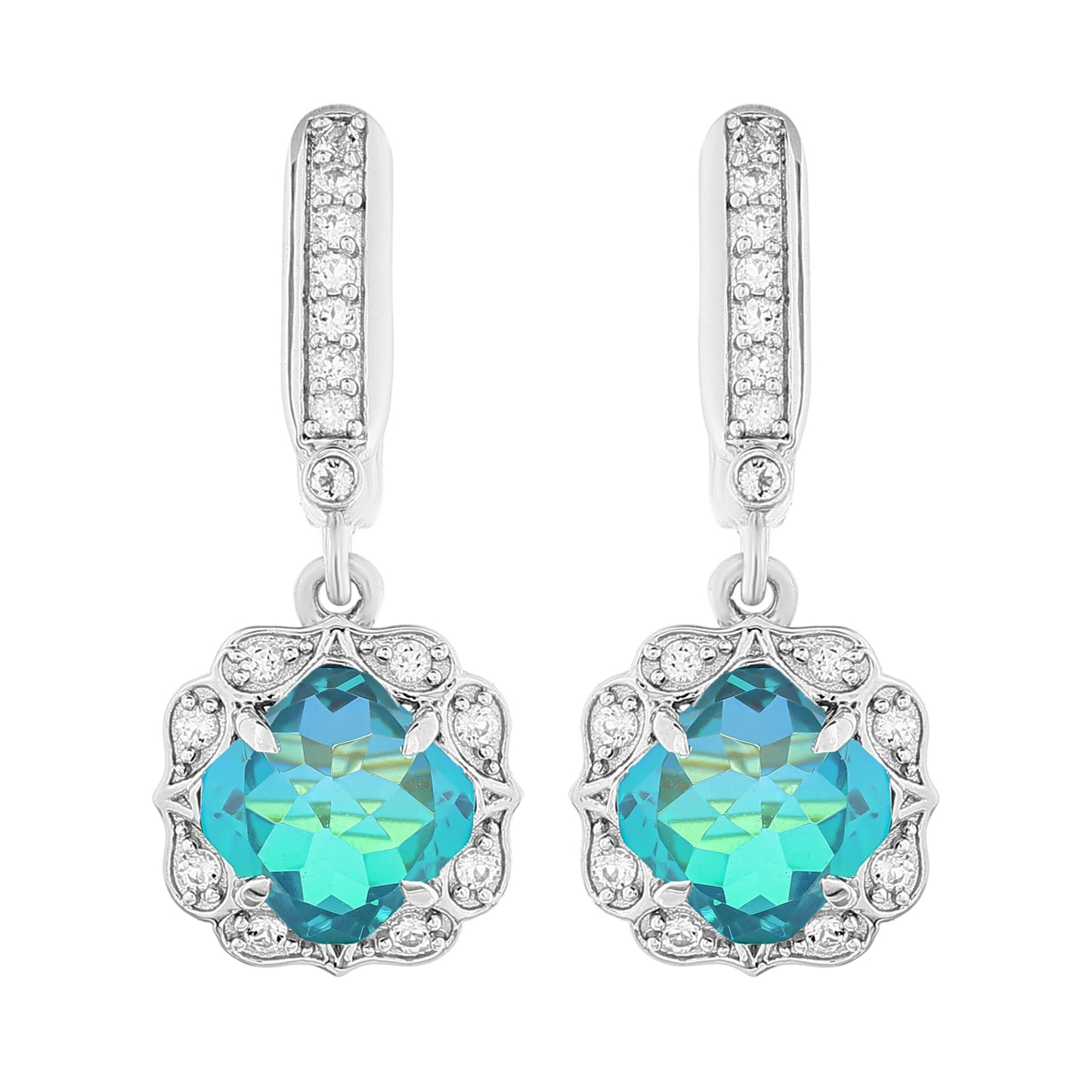 Kolczyki ze srebra próbe 925 z kwarcem Peacock i białym topazem