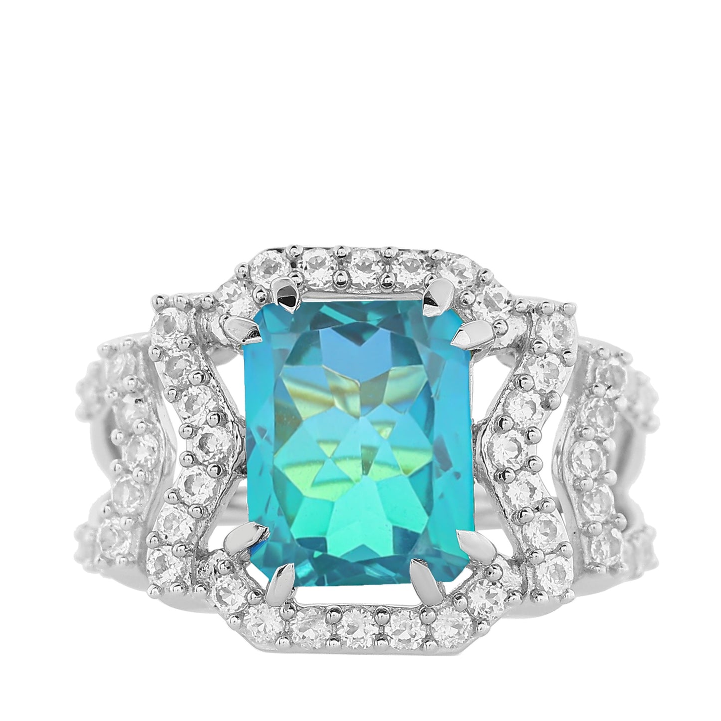 Pierścionek ze srebra próby 925 z kwarcem Peacock i białym topazem