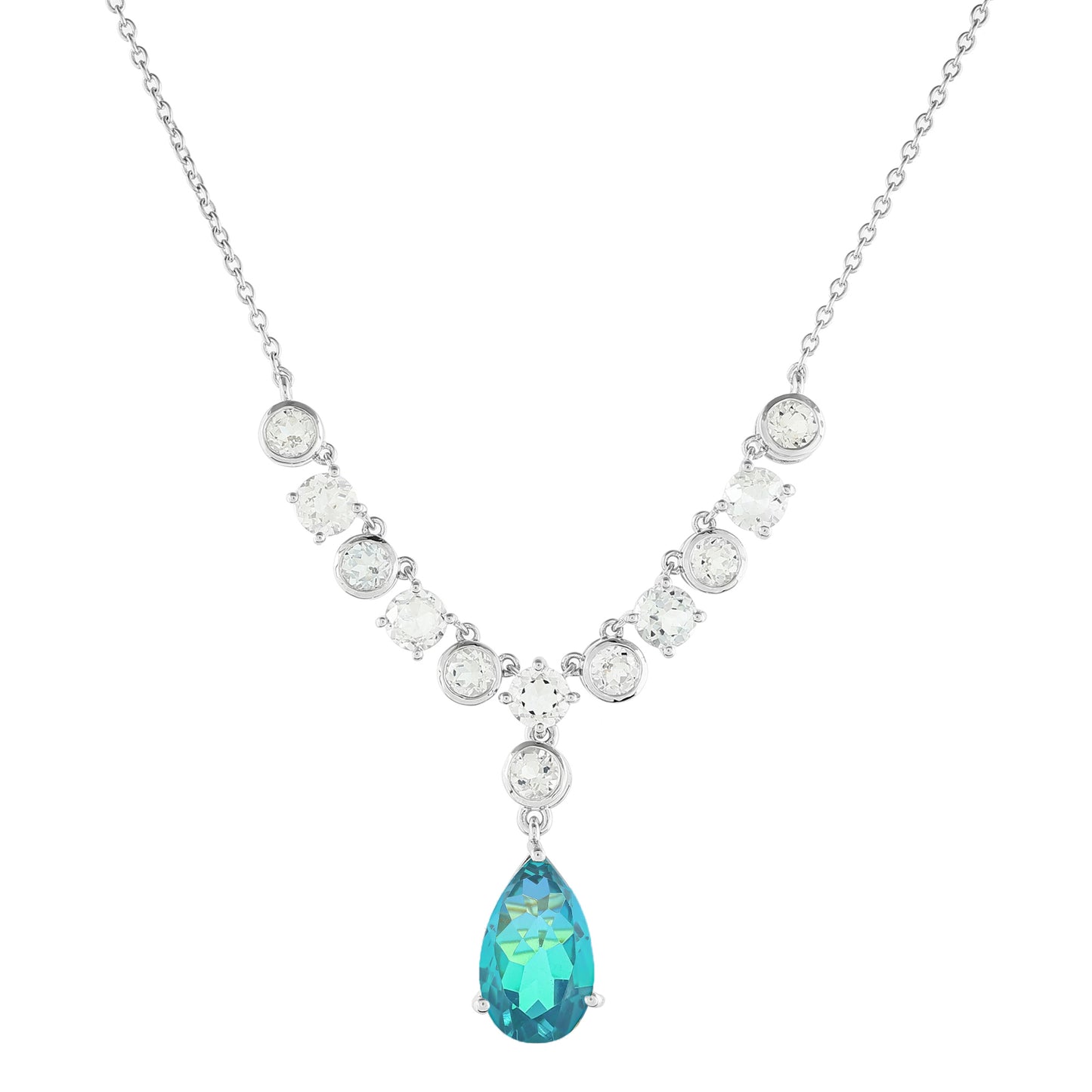 Naszyjnik ze srebra próby 925 z kwarcem Peacock i białym topazem