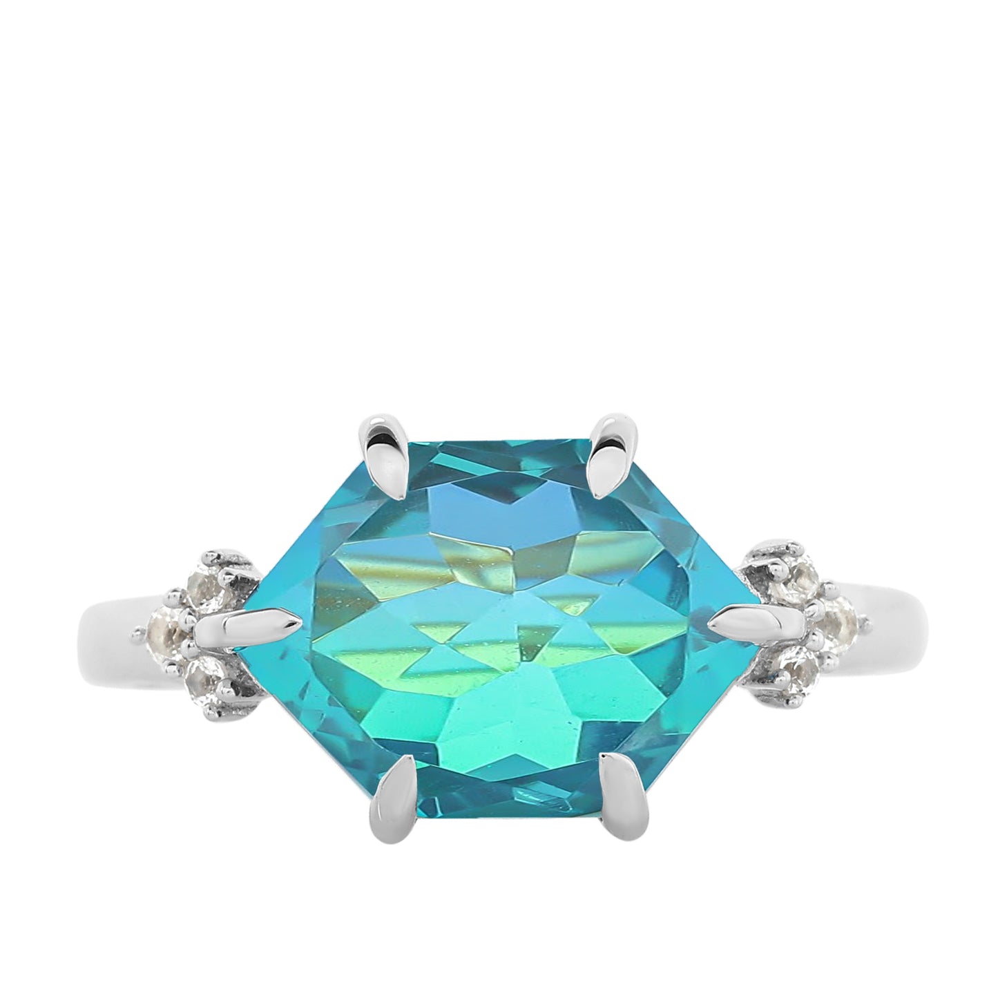 Pierścionek ze srebra próby 925 z kwarcem Peacock i białym topazem