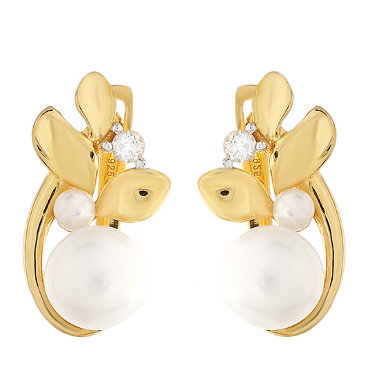 Kolczyki srebrne pozłacane z perłami hodowlanymi słodkowodnymi i białym topazem
