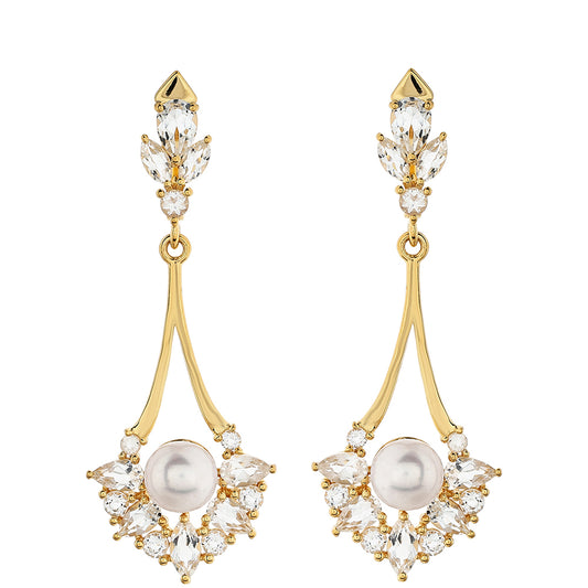 Kolczyki srebrne pozłacane z perłami hodowlanymi słodkowodnymi i białym topazem