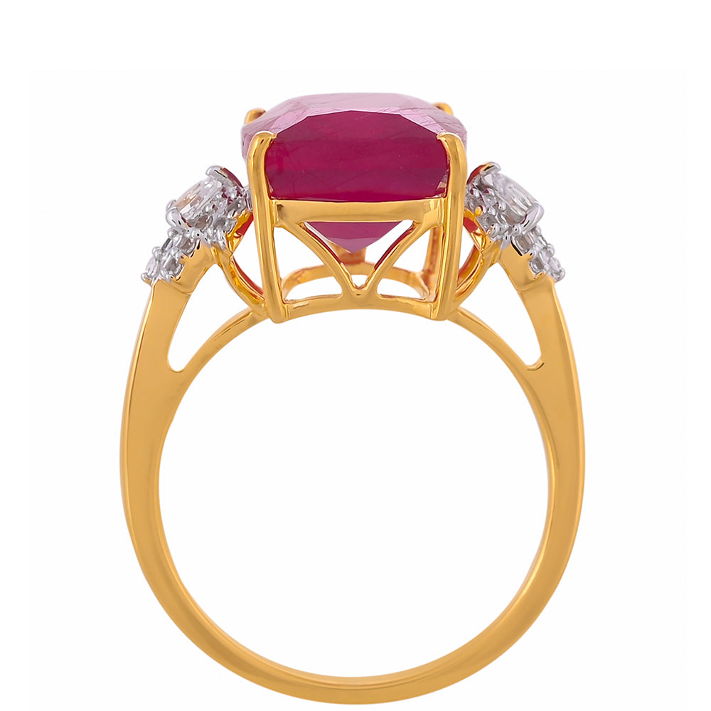 Pierścionek srebrny pozłacany z malgaskim rubinem i białym topazem