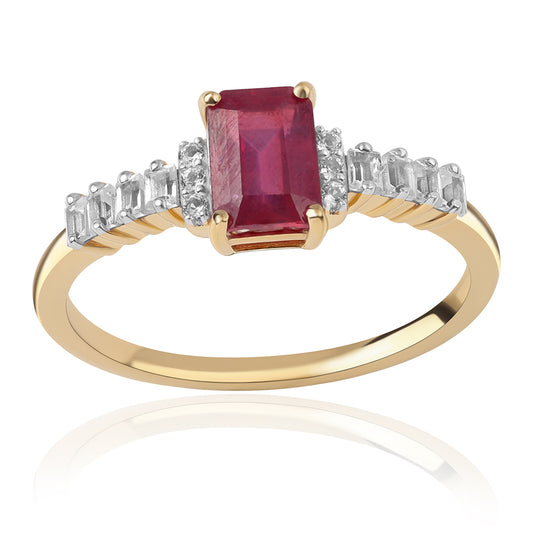 Pierścionek srebrny pozłacany z mozambickim rubinem i białym topazem