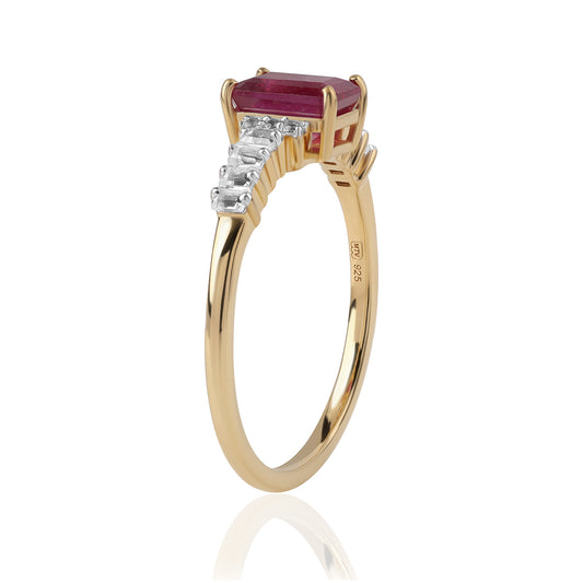 Pierścionek srebrny pozłacany z mozambickim rubinem i białym topazem
