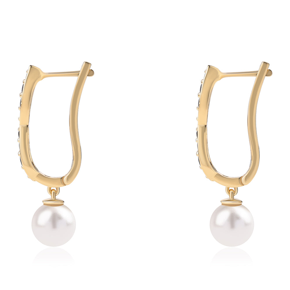 Kolczyki srebrne pozłacane z czarnym spinelem i białą perłą słodkowodną