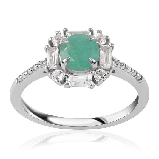 Pierścionek ze srebra próby 925 z brazylijskim szmaragdem i białym topazem