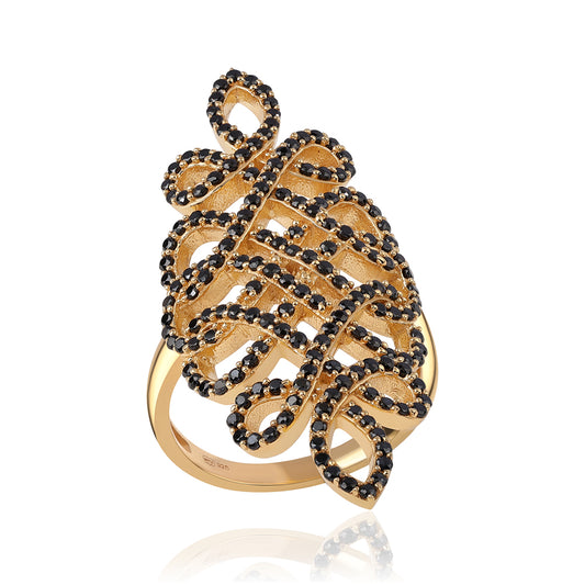 Pierścionek srebrny pozłacany z czarnym spinelem