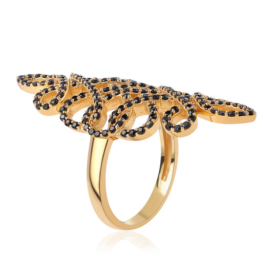 Pierścionek srebrny pozłacany z czarnym spinelem