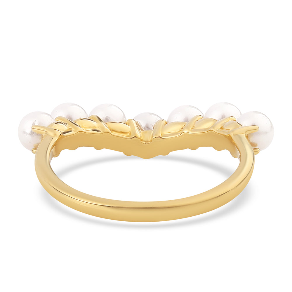 Pierścionek srebrny pozłacany z białą perłą słodkowodną