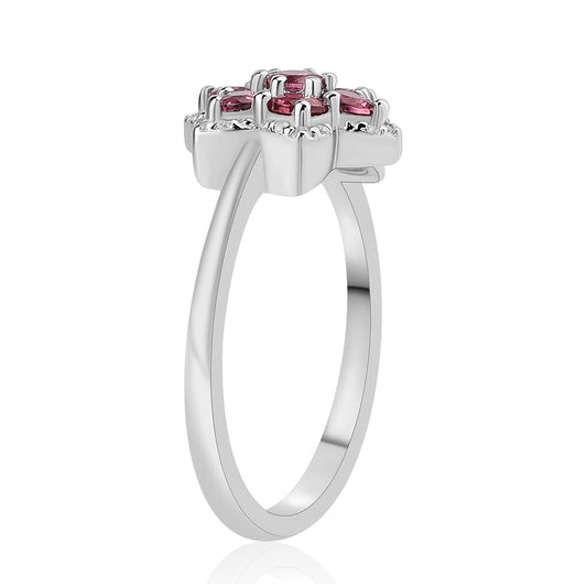 Pierścionek ze srebra próby 925 z rubelitem i białym topazem