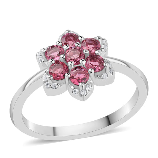 Pierścionek ze srebra próby 925 z rubelitem i białym topazem