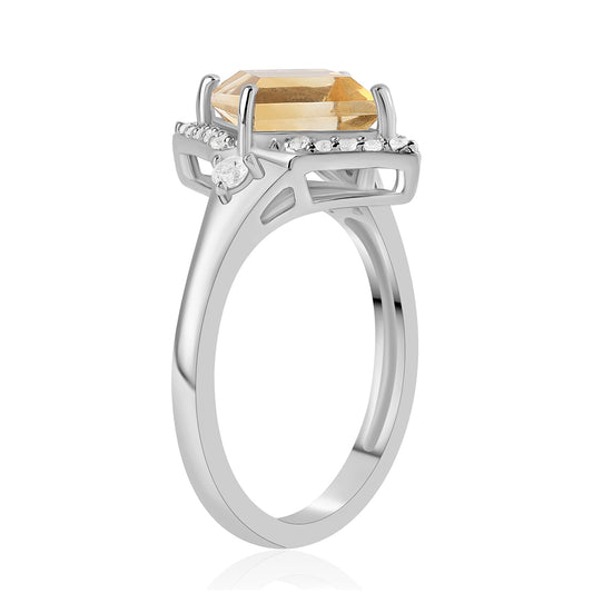 Pierścionek ze srebra próby 925 z cytrynem i białym topazem
