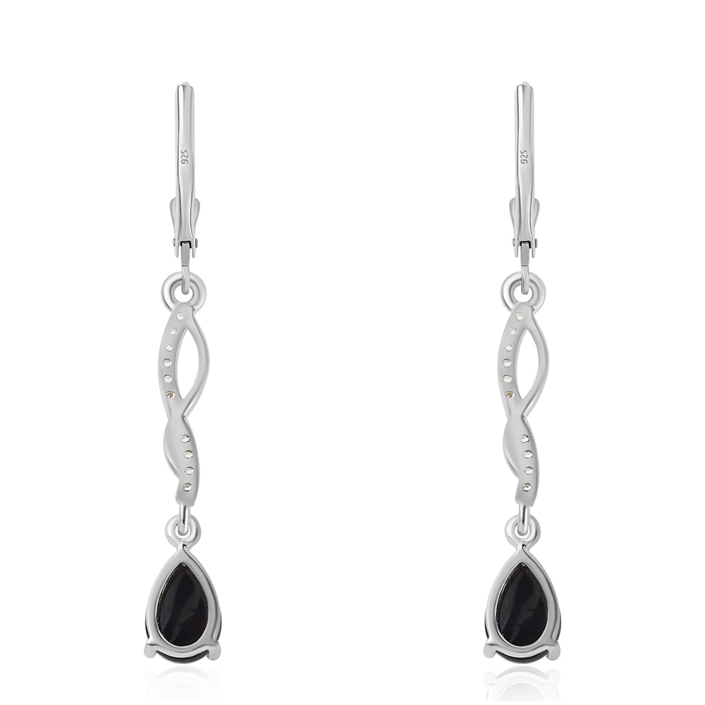 Kolczyki ze srebra próbe 925 z czarnym etiopskim opalem Lega Dembi i białym topazem