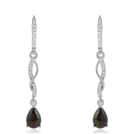 Kolczyki ze srebra próbe 925 z czarnym etiopskim opalem Lega Dembi i białym topazem